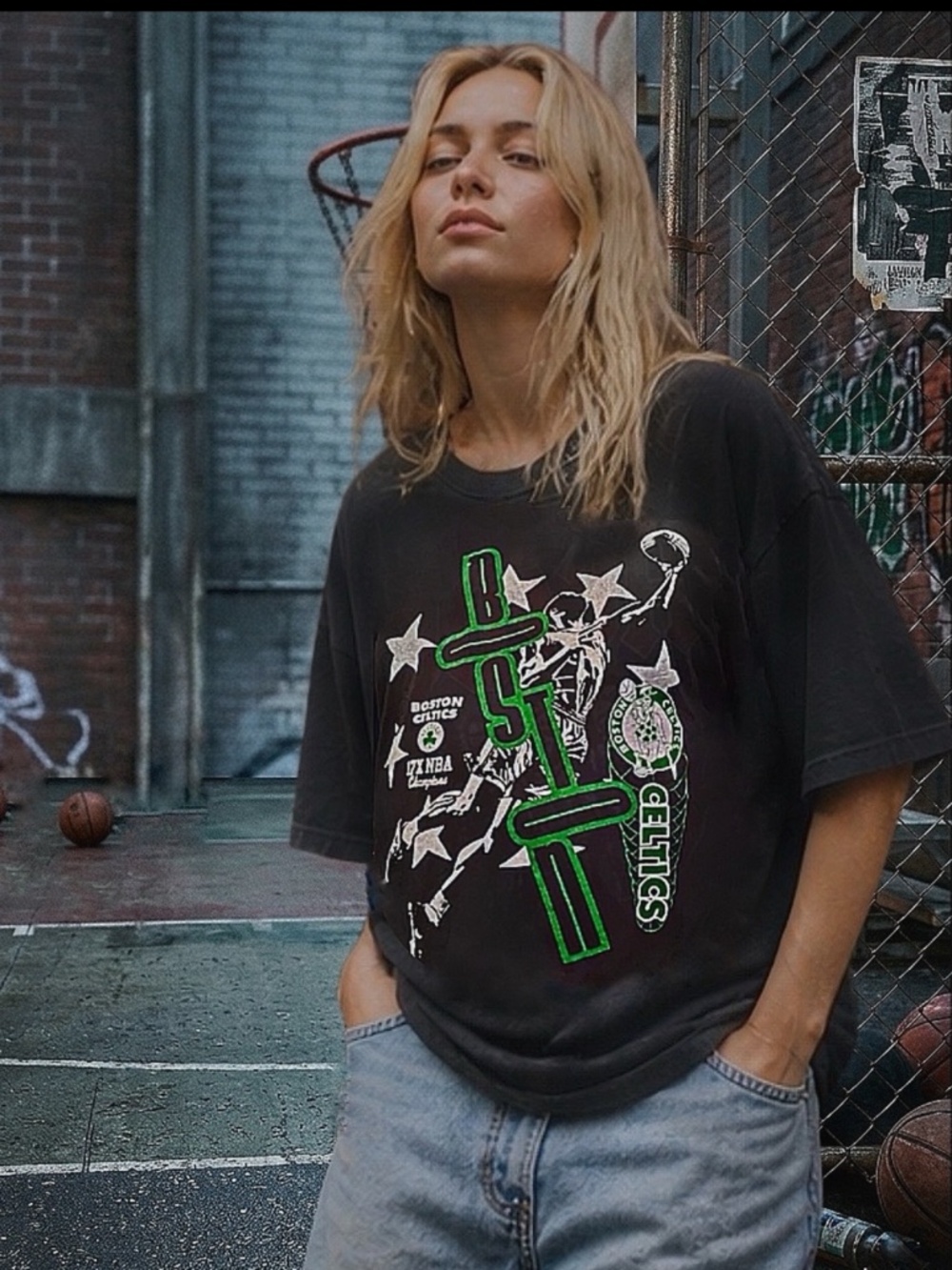 Boston Celtics 💚 Official 17X NBA Champions Graphic Oversized Basketball T-shirt